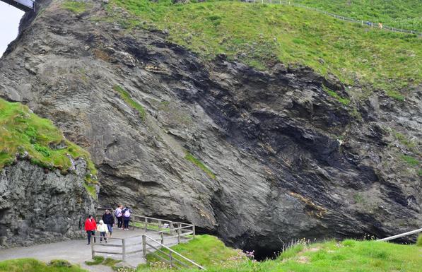 Tilted rock layers.