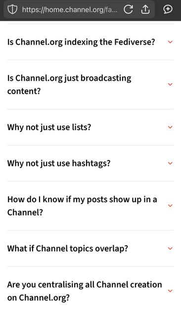 Screeenshot of the channel.org faq page
