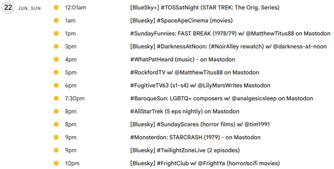 event listing for SUN, Jun 22