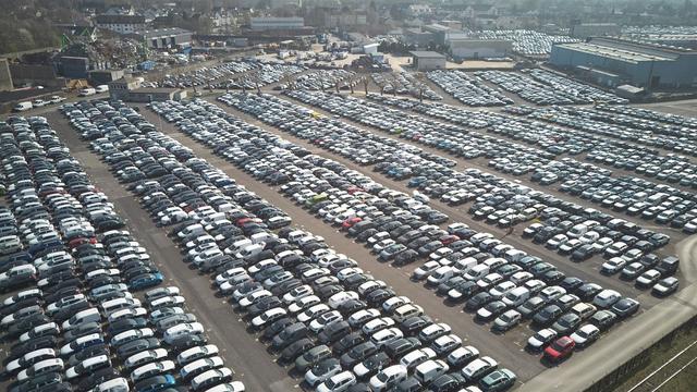 New German cars are stored at a logistic centre in Essen, Germany. | AP Photo/Martin Meissner