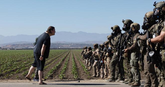 protestor confronts federal agents on Laguna Road on Thursday, July 10, 2025 in Camarillo, CA. 