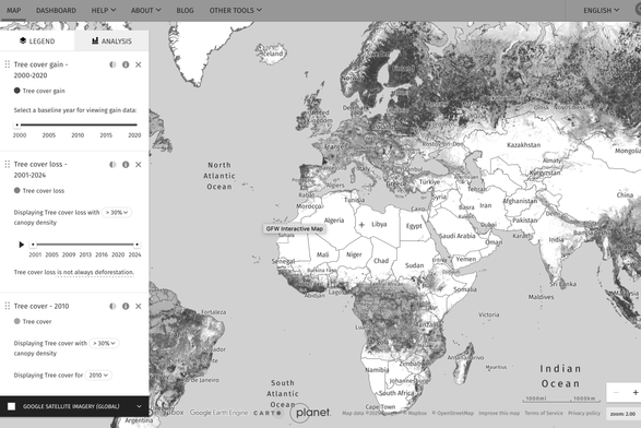 Landing page of globalforestwatch.org (Screenshot: June 13, 2025). 