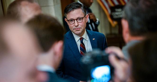 Speaker Mike Johnson at the Capitol on Thursday. Mr. Johnson said on Tuesday that he would adjourn the House until September after votes on Wednesday night.