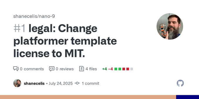 I emailed @mhughson and asked if he would be willing to relicense his advanced micro platformer code as a template under the MIT license. He said yes. Thank you, Matt!