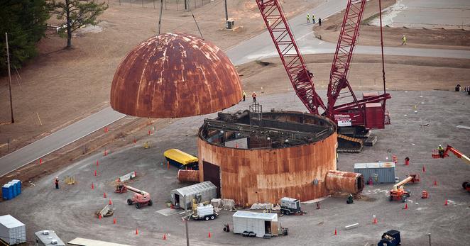 Workers with the Department of Energy decommissioning the heavy water components test reactor of the Savannah River Site in Aiken, S.C., in 2011.