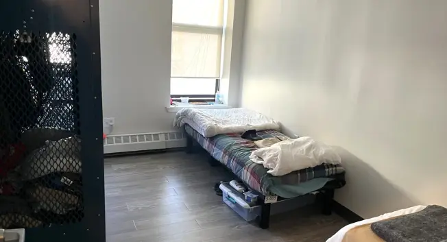 A double room at The Bridge's safe haven in Harlem. The safe haven model is designed to offer more privacy than traditional shelters.