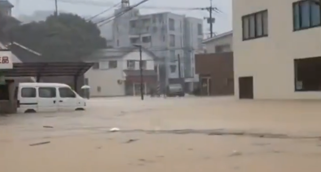 Flooding in Kamiamakusa City, Kumamoto Prefecture, Japan.