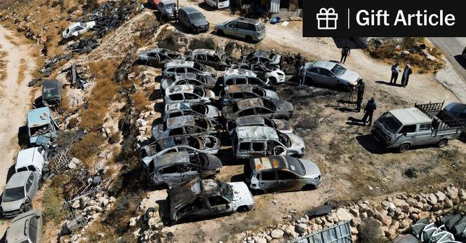 Burned out cars in Burqa, in the West Bank, last month.