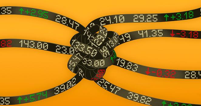 A tangle of stock tickers