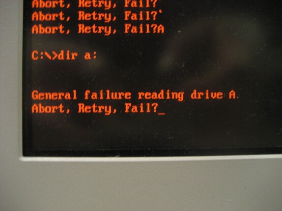 Old screen showing DOS abort/retry/fail error message 