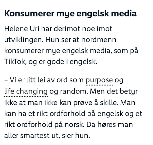 Skjermbilde om engelsk i norsk på dårlig norsk.