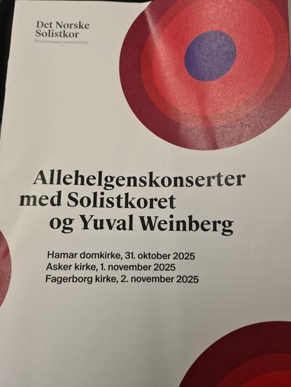 Forside konsertprogram. Hamar domkirke 31. oktober, Asker kirke 1. november, Fagerborg kirke 2. november 2025.