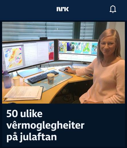Skjermdump fra NRK: 50 ulike vêrmoglegheiter på julaftan