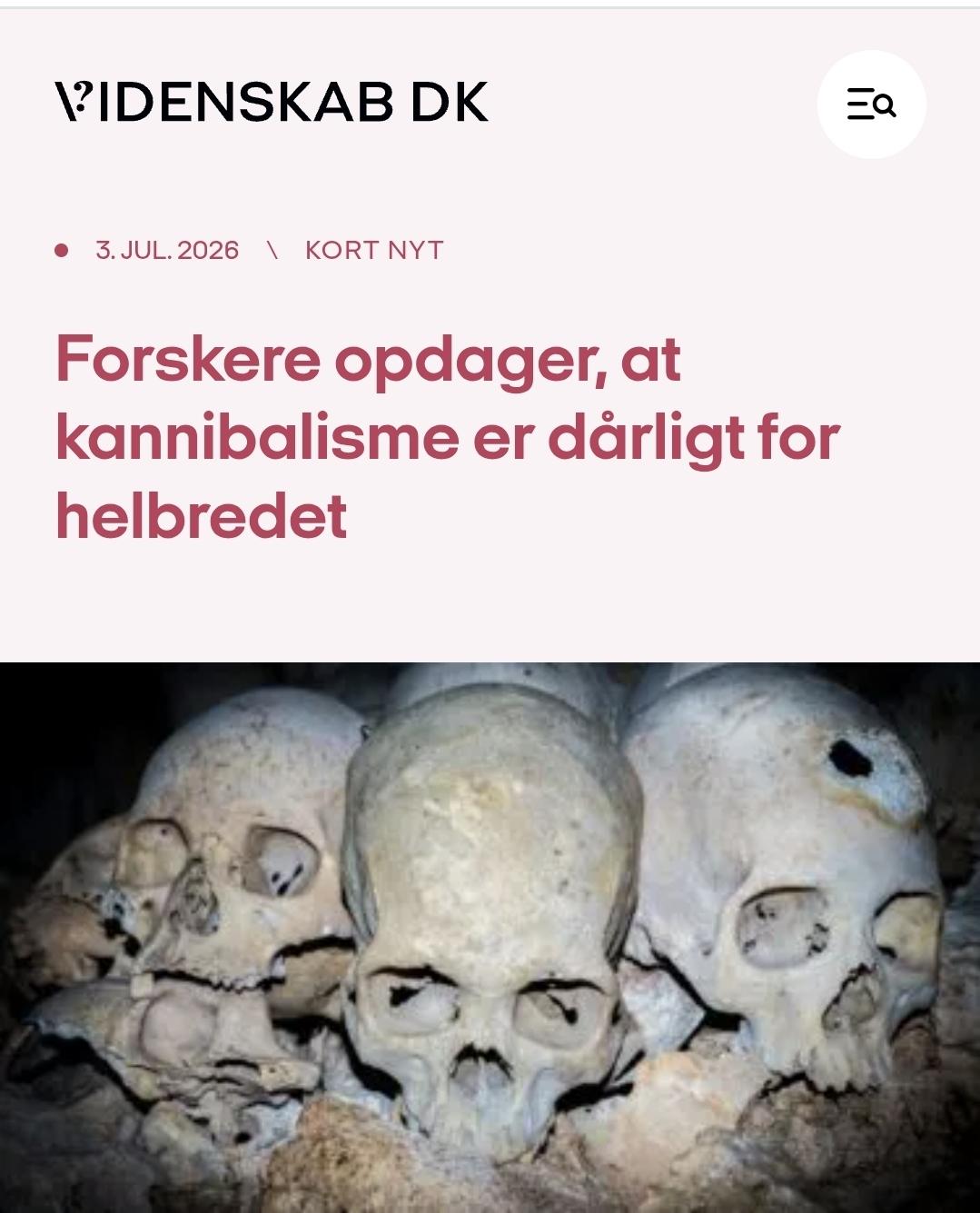 Fra vitenskap.dk: Forskere opdager, at kannibalisme er dårligt for helbredet