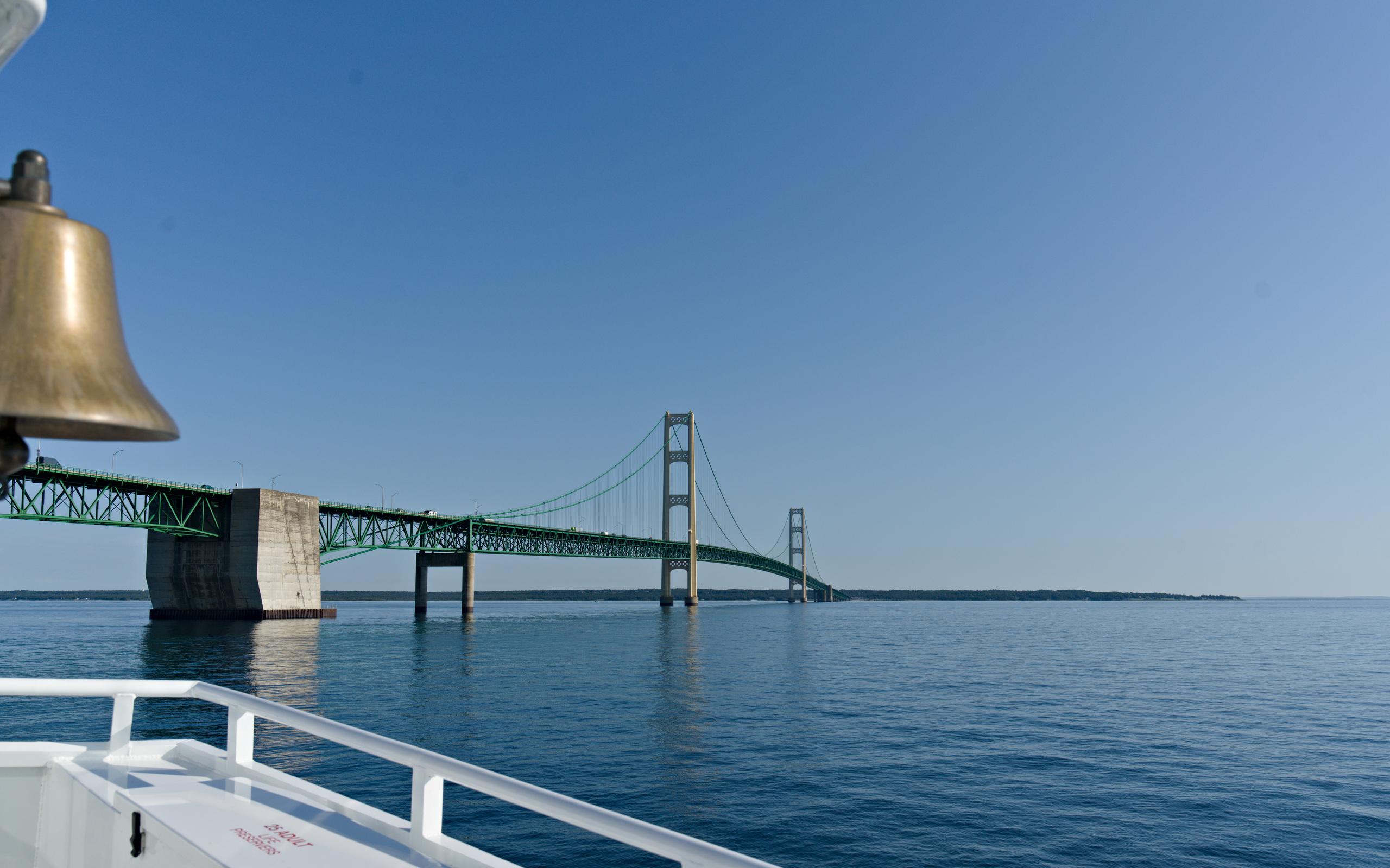 The Mackinac bridge seen from the water