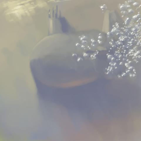 Digital painting of submarine leaving a trail of air bubbles