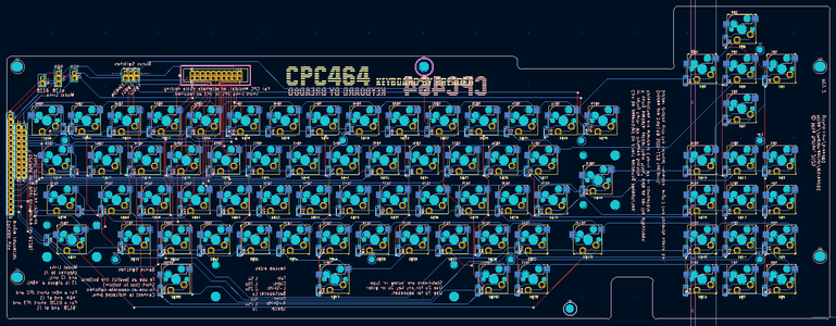 Kicad PCB layout of the keyboard. (I probably should have turned off the rear silkscreen).