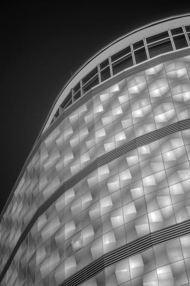 The aluminium façade of the former ‘konsument’ department stores' in Leipzig, photographed with an infrared camera and 830nm filter.