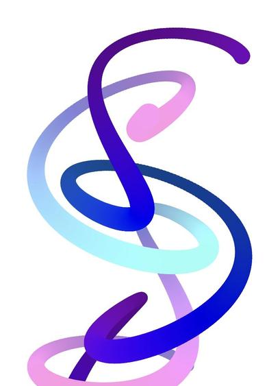 A swirling pink, blue, and purple tube design.