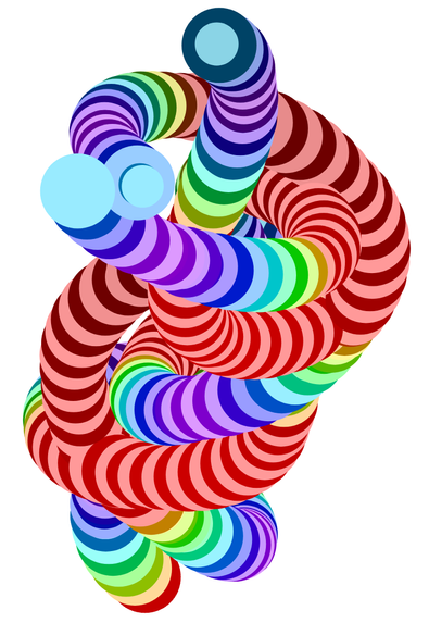 A multi-coloured swirling tube design.
