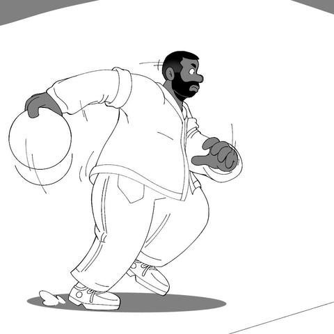 View focuses on just Alex, who runs up with the ball, swinging his arm back.