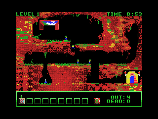 In-game screenshot of Doomlings for MSX, similar style to Lemmings.