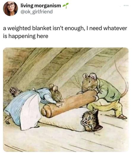 cartoon of two mice rolling a cat with a rolling pin??