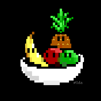 In a white ceramic bowl sit a pineapple, a banana, an orange and a lime, all quietly watching the viewer silently with beady little black eyes and hoping that a different fruit gets selected for the smoothie.