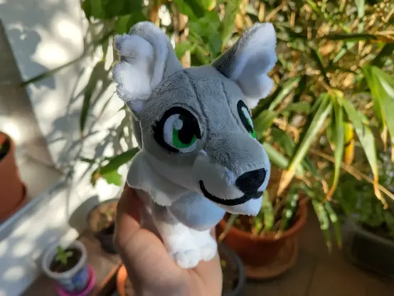 Same wolf plushie from different side, it fits into my hand.