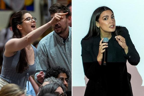 AOC heckled by hysterical protester shouting about Gaza 'genocide' at NYC town hall: 'Shame on you'