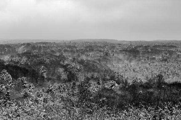 black and white foto of a snowy winter landscape in Germany