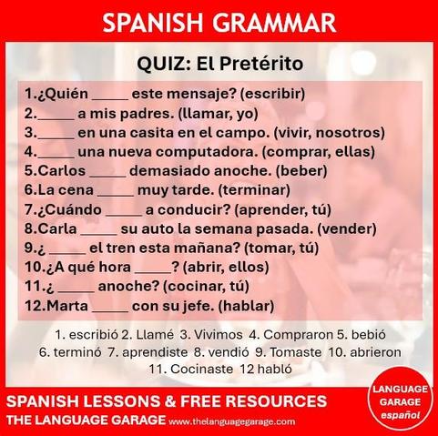 Spanish quiz on the preterit tense, image of people eating dinner