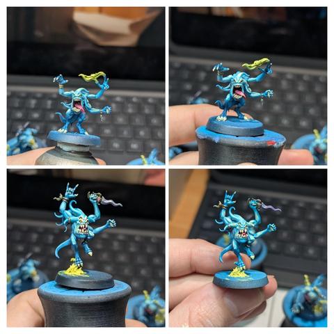 Painted miniatures. Blue Horrors from Warhammer Age of Sigmar. Work in progress.