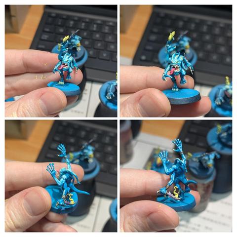 Painted miniatures. Blue Horrors from Warhammer Age of Sigmar. Work in progress.
