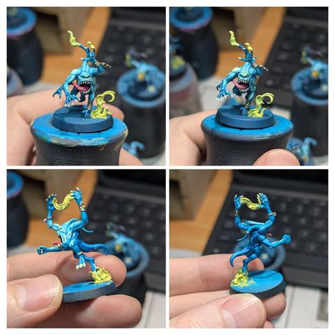 Painted miniatures. Blue Horrors from Warhammer Age of Sigmar. Work in progress.