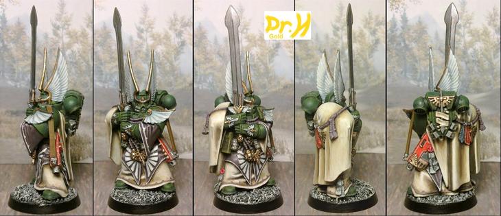 Dark Angels Company master Balthasar miniature. All round views.