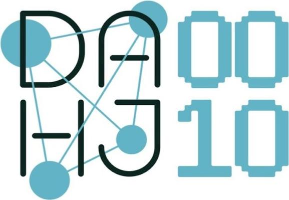 A graphic featuring the text "DAHJ" intertwined with geometric shapes and lines, accompanied by the numbers "00" and "10" in a modern font. The color scheme includes shades of blue and black.