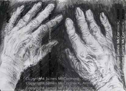 Viva's Hands.
G. 
Two hands with their backs facing up, reaching upwards, ready to seize life . This is a black and white hand portrait drawing in charcoal on paper . Permission graciously ceded from an original photo .