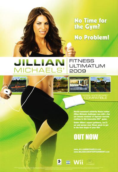 Back cover for Official Nintendo Magazine 45 - August 2009 (UK), featuring an advertisement for Jillian Michael' Fitness Ultimatum 2009.

For whatever reason her face has the expression of someone who is either in pain or is watching someone else crap their pants. It's hard to tell...