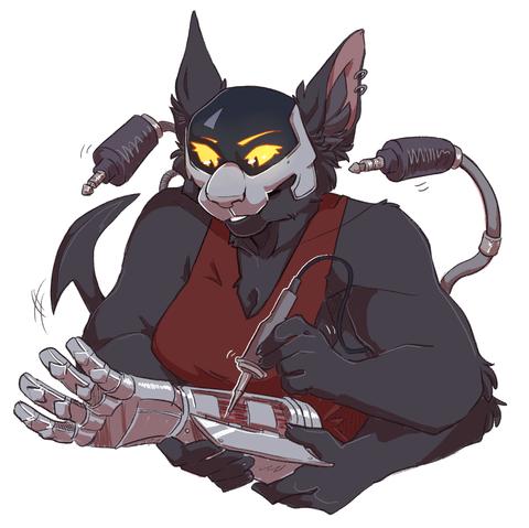 Digital doodle of an anthro female displacer beast fixing one of her 4 arms