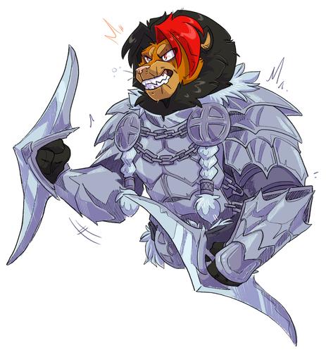 Digital doodle of an anthro lion in a monster hunter armor