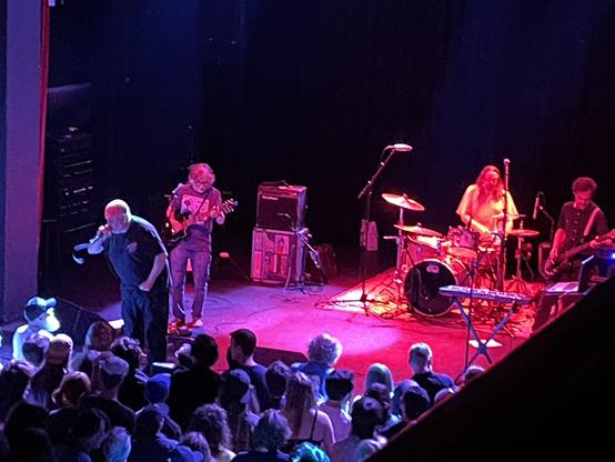 Dead Milkmen performing on a purple and red lit stage.