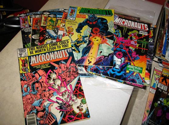 An assortment of Marvel Micronauts comics.