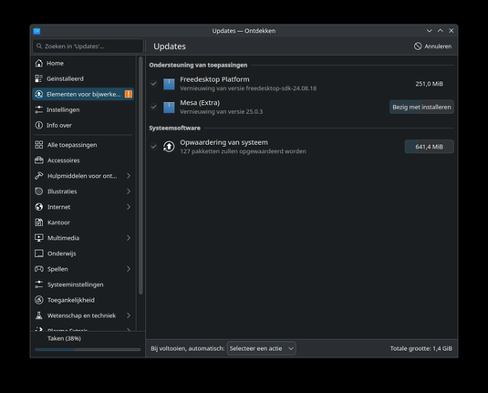 Screenshot van Fedora update snukkeltje.