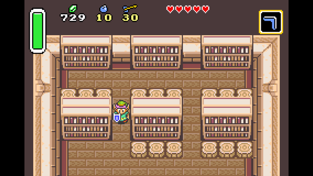 La versión para Game Boy Advance de The Legend of Zelda: A link to the past ejecutada en RetroArch con el módulo mGBA.