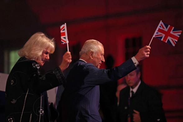 King Charles III and Queen Camilla attend a concert celebrating the 80th anniversary of VE Day at Horse Guards Parade in London on May 8, 2025 (Chris Jackson/PA Images/Alamy)