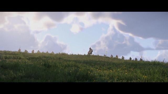 In the morning a horsed knight shows up with an army behind him over the horizon