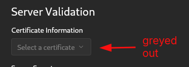 greyed out "Certificate Information" of the Azure VPN connection under Fedora 42