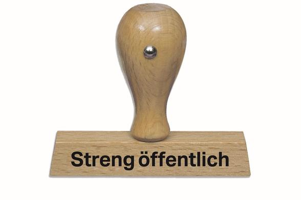 Stempel mit der Aufschrift :streng öffentlich