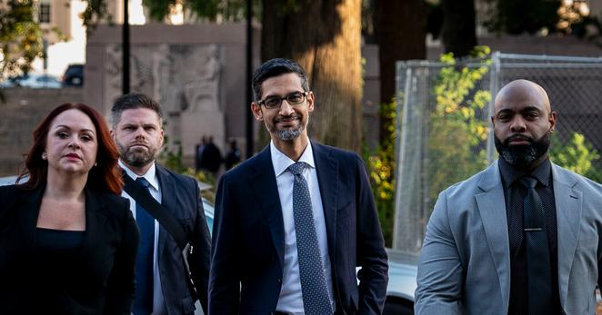 Google’s chief executive, Sundar Pichai, outside the federal courthouse in Washington in 2023.